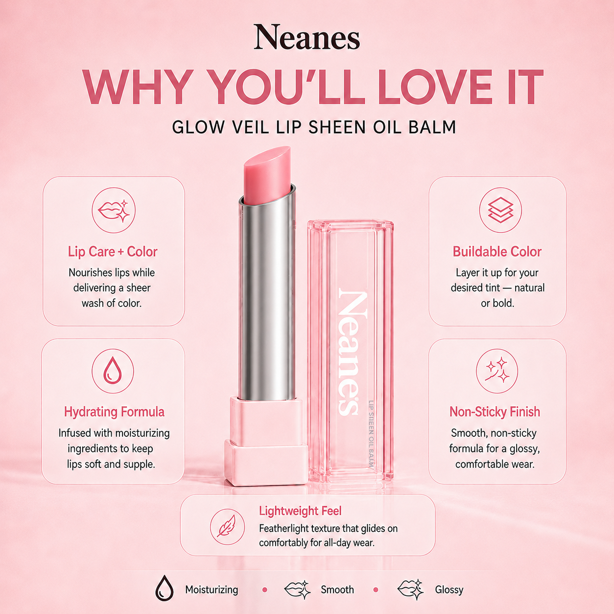 Last Day Buy 1 Get 1 Free|Neanes GLOW VEIL LIP SHEEN OIL BALM