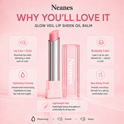 Last Day Buy 1 Get 1 Free|Neanes GLOW VEIL LIP SHEEN OIL BALM
