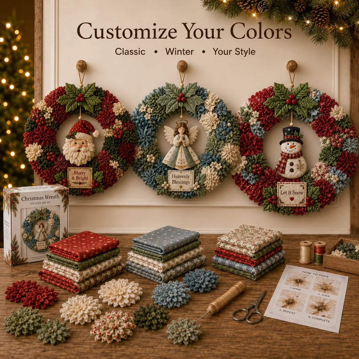 ✨ Make A Christmas Wreath You'll Be Proud To Display ❤️ 3D Fabric Poke DIY Kit With Tutorial & Guide Included
